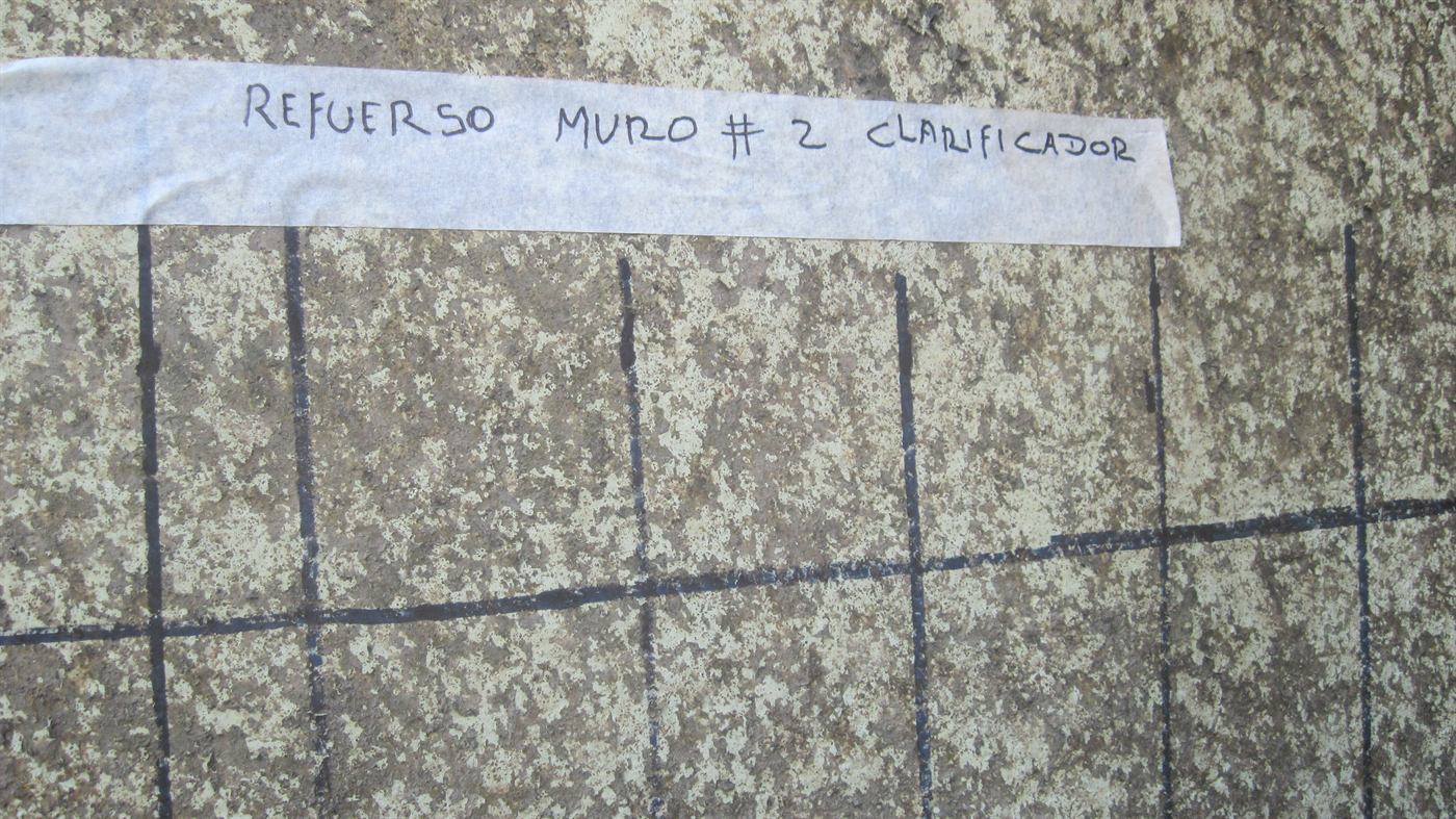 Trazado del acero de refuerzo detectado en un muro de clarificador